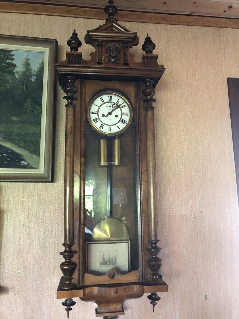 Antique Two Weight Regulator Dark Forest Era Wall Clock *works*