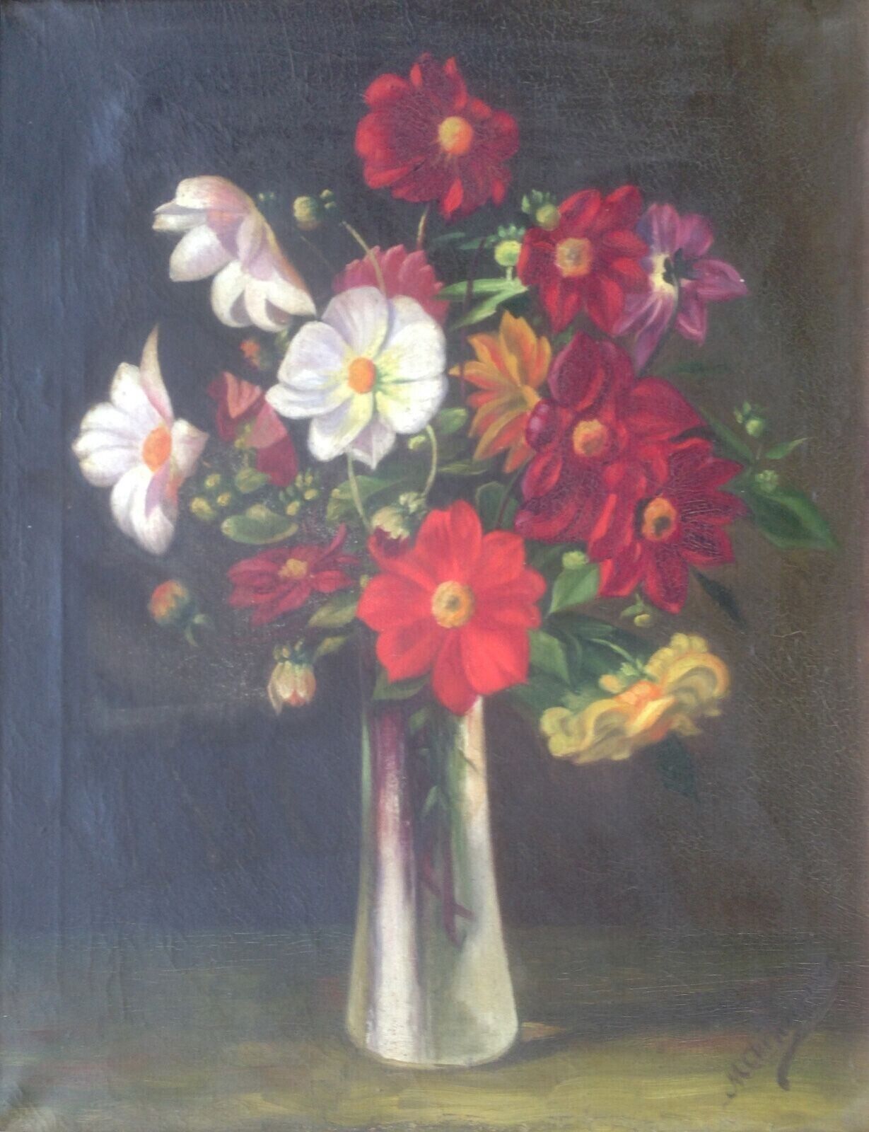 SUMMER BOUQUET IN RED AND WHITE Oil painting