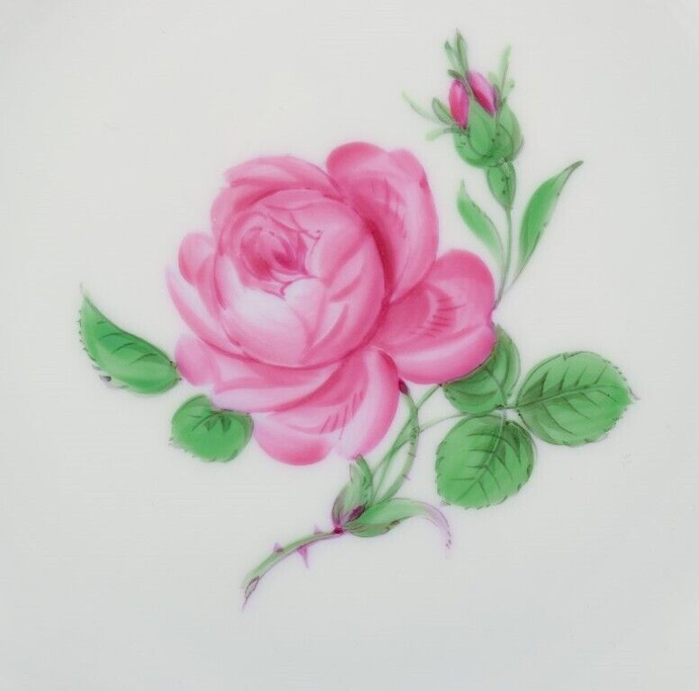 Meissen a set of six "Pink Rose" porcelain plates hand-painted with pink roses