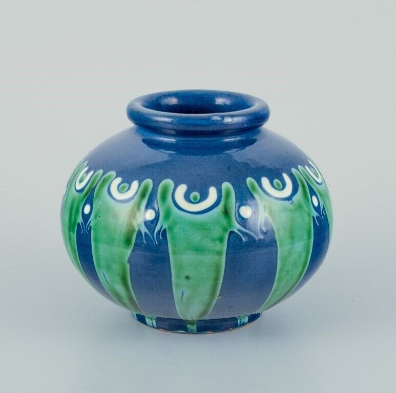 Kähler Denmark Ceramic vase Cow horn technique in blue and green tones