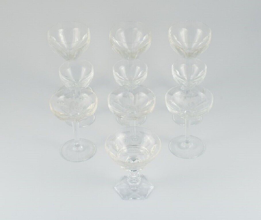 Baccarat France ten Art Deco crystal glasses in clear glass