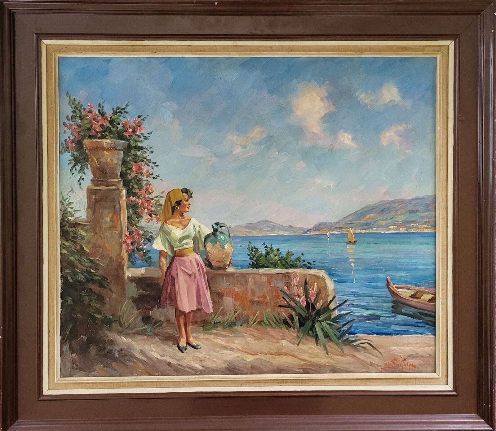 Oil painting Christian Aabye Talge (1898-1973):Italian woman looking at the bay