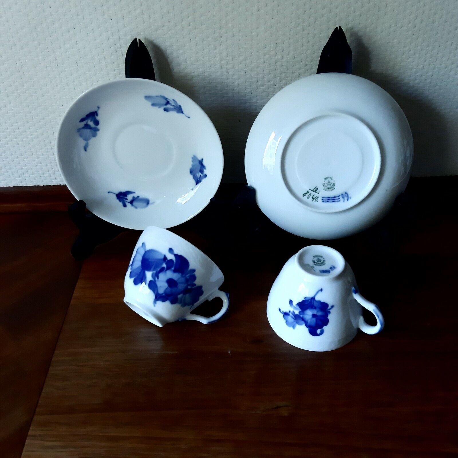 2 TRIO COFFEE SETS BLUE FLOWER Braided  # 10- 8040 Royal Copenhagen 1st 1923-28