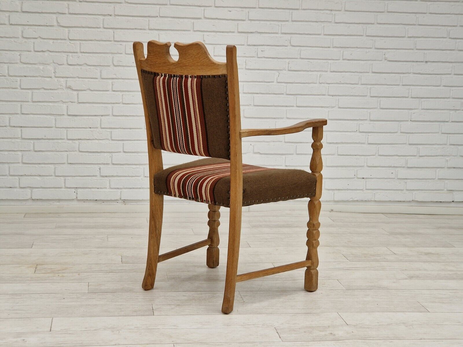 1960s Danish design armchair oak wood furniture wool