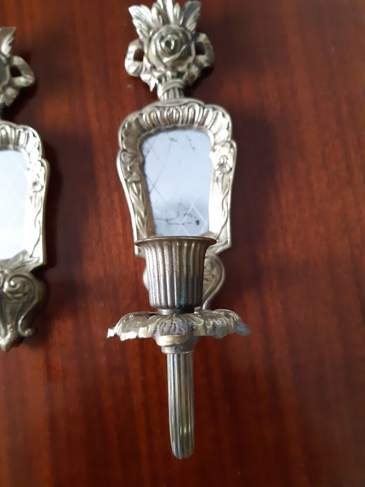 Pair Gilded Cast Iron Sconces with mirror