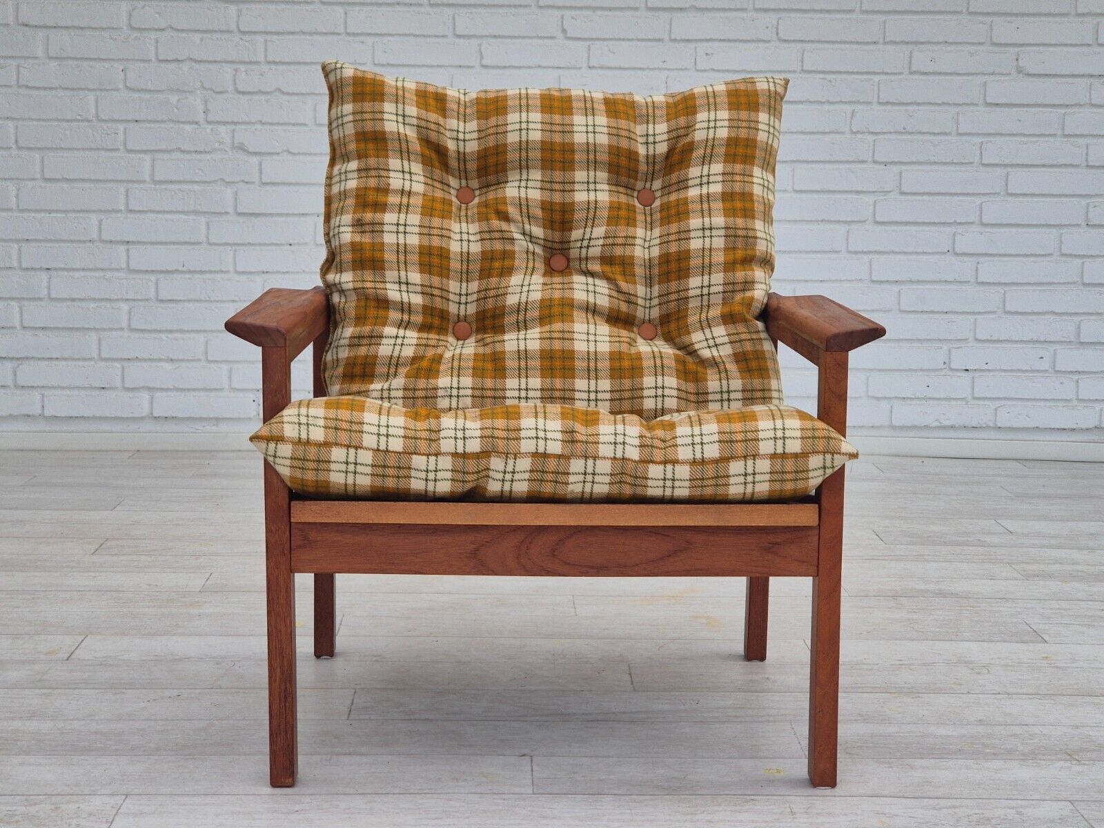 1970s Danish lounge chair original condition furniture wool fabric teak wood