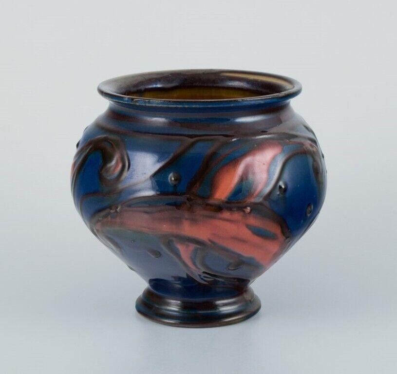 Kähler ceramic vase in horn technique Glaze in blue and orange tones