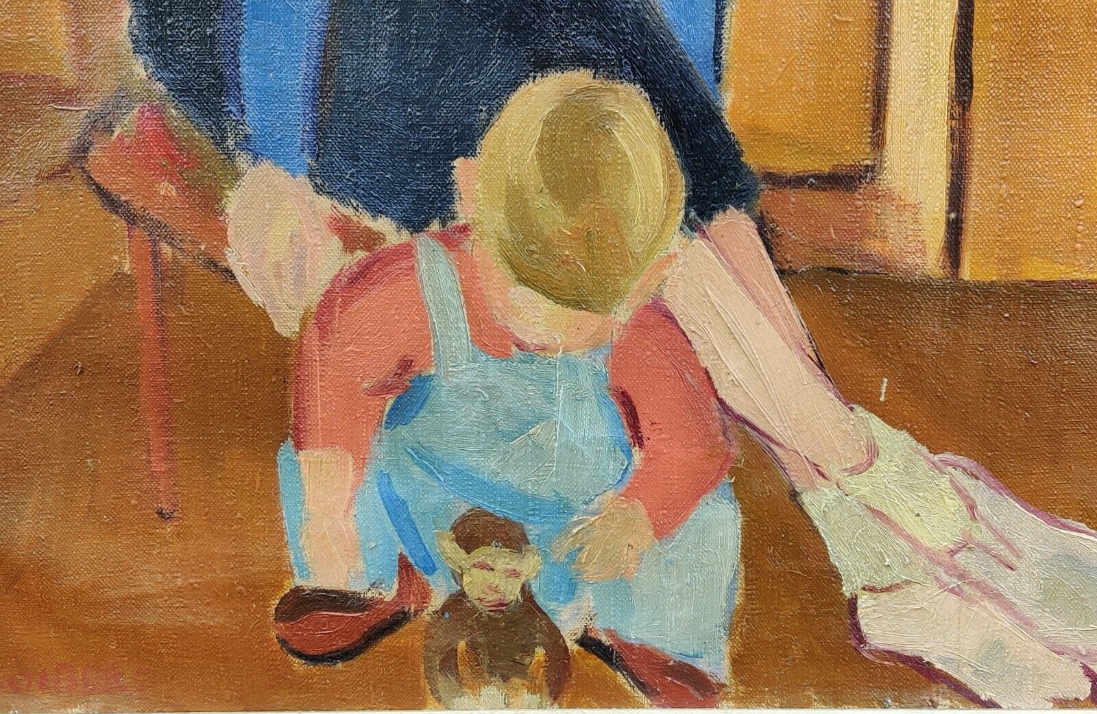 Arne Søiberg (1916-1995): YOUNG WOMAN WITH PLAYING CHILD original oil painting