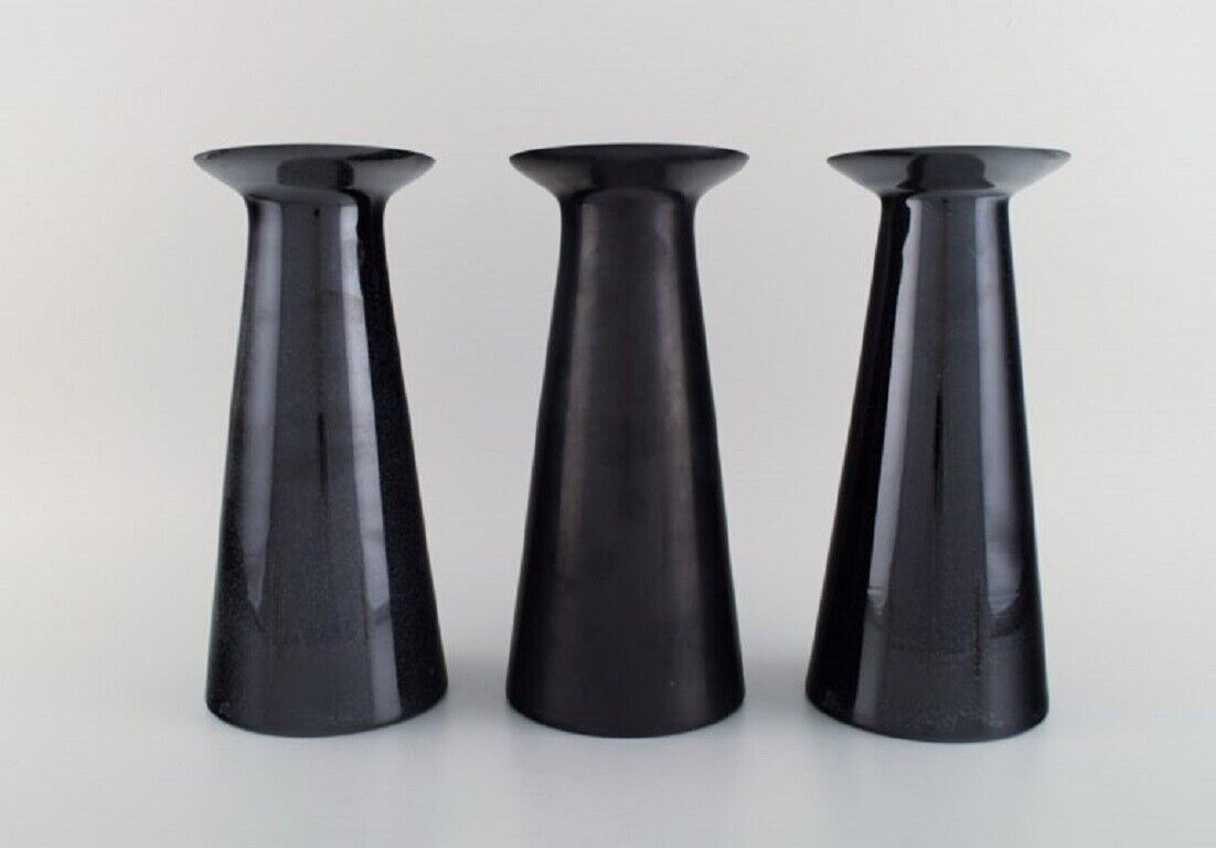 Stölzle-Oberglas Austria Three Beatrice and Nora vases in black art glass