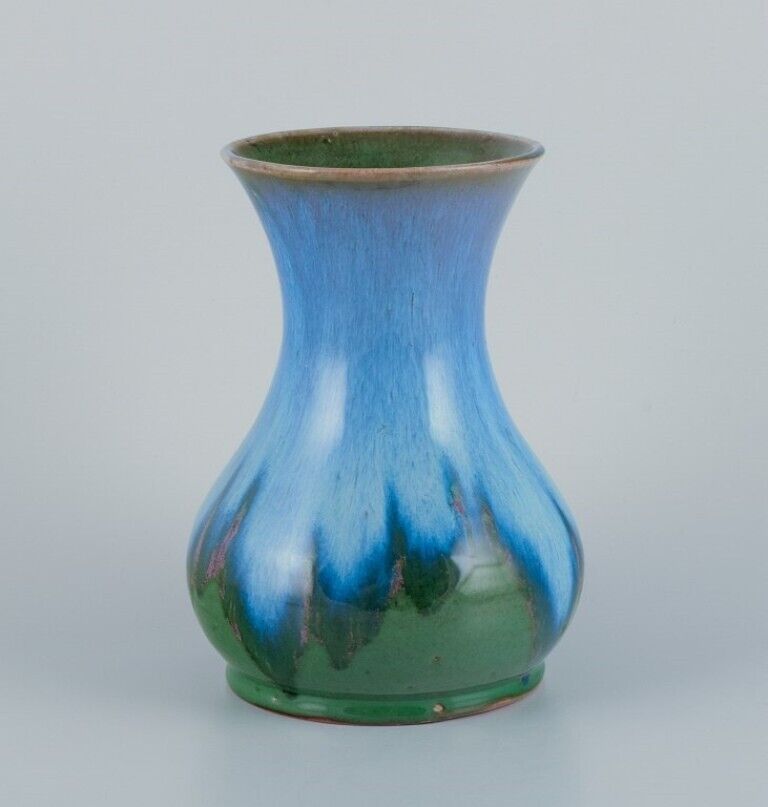 Charles Greber Beauvais France Ceramic vase with glaze in blue and green tones