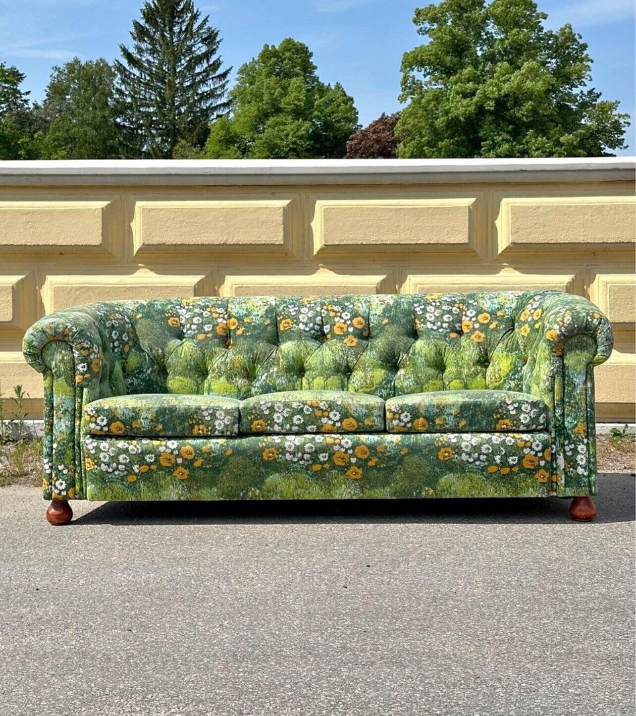 1950s Green floral vintage 2 seater sofa original very good condition