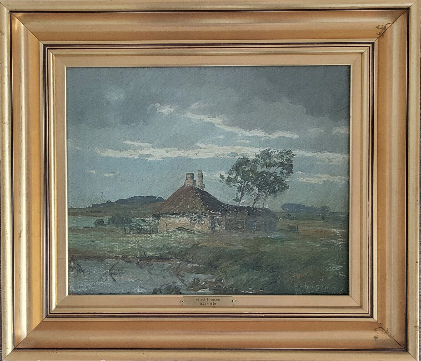 Oil painting E Hansen: ”House in the marshland”