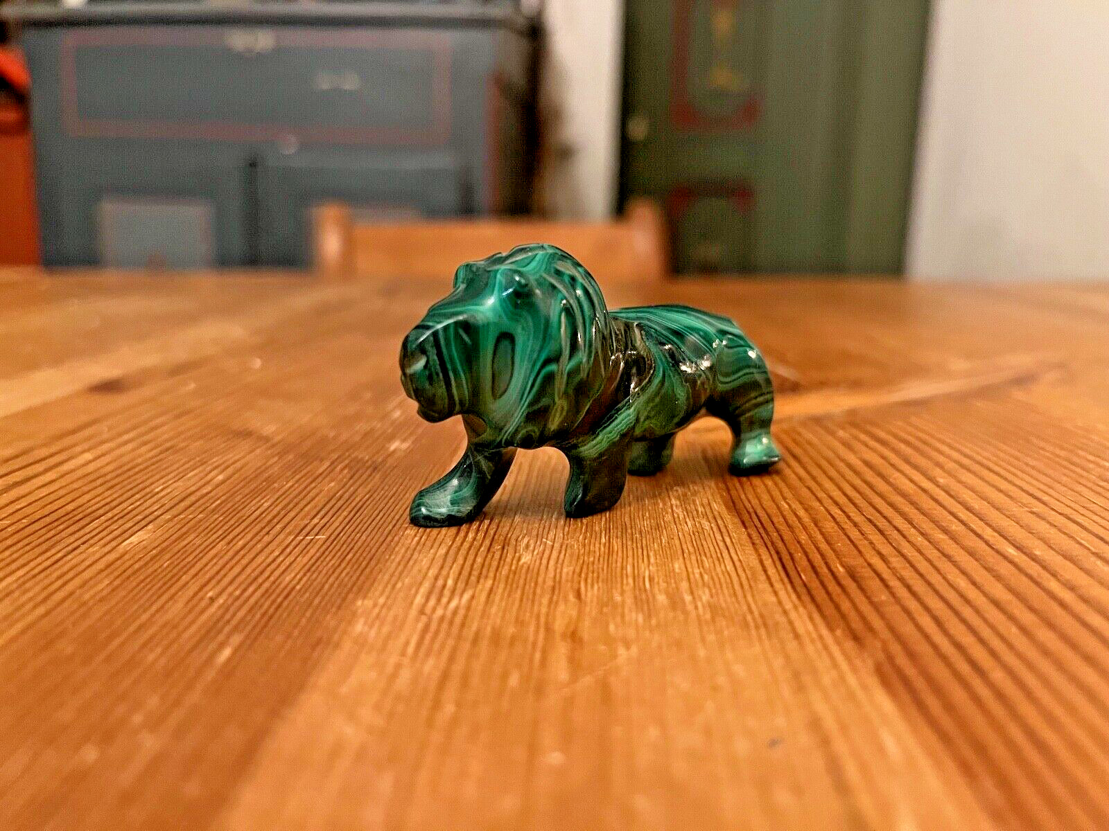 Malachite Lion Handmade Carved Hand Carved Africa Gemstone Figure Vintag