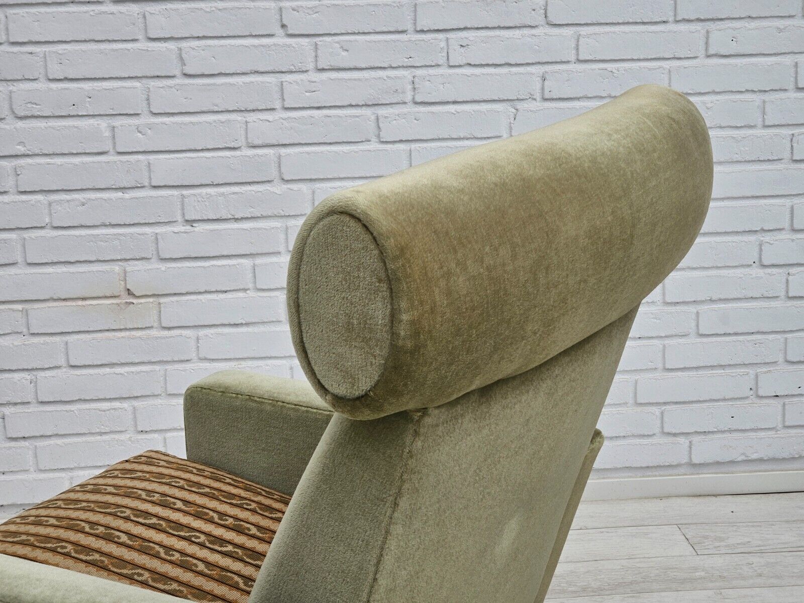 1970s Danish armchair original condition furniture velour woven wool fabric