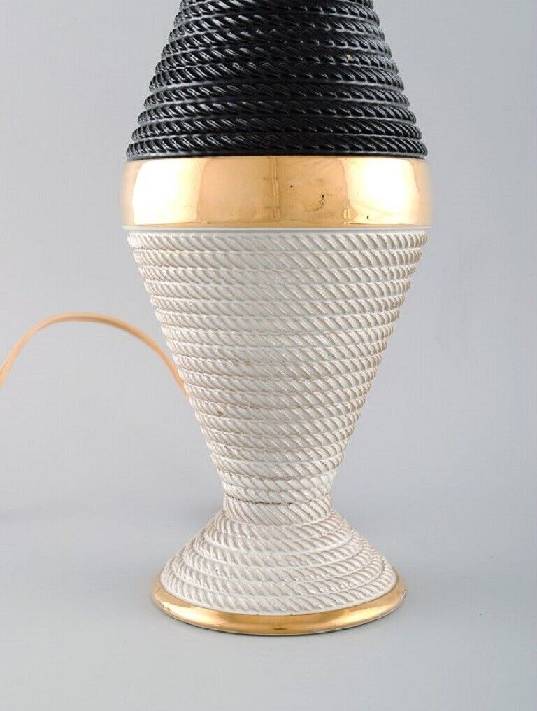 Hand made Italian table lamp in glazed ceramics with rope design