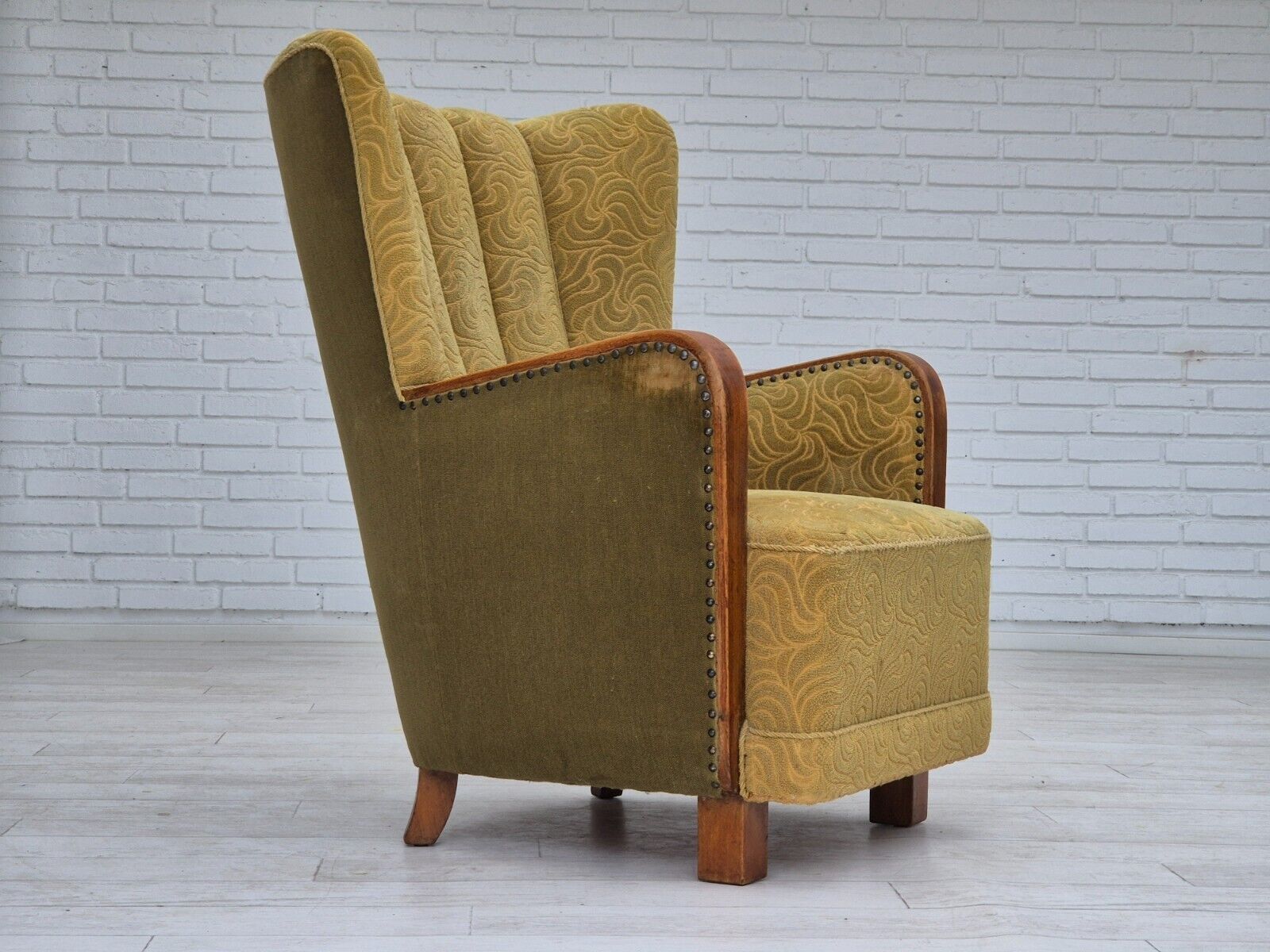 1960s Danish highback armchair original condition cotton/wool