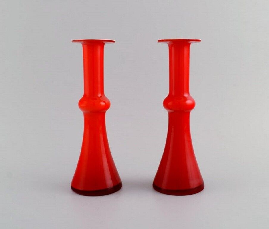 Holmegaard / Kastrup Two Carnaby vases in red mouth blown art glass 1960s