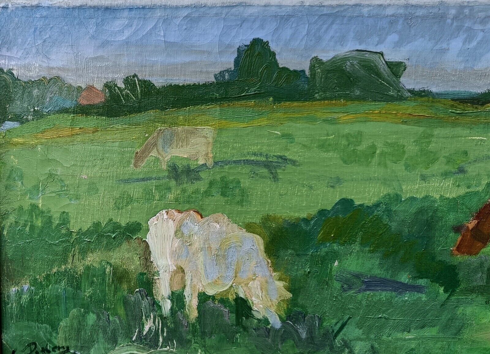 Carlo Rosberg (1902-1994): Two cows in the pasture Dated 1982