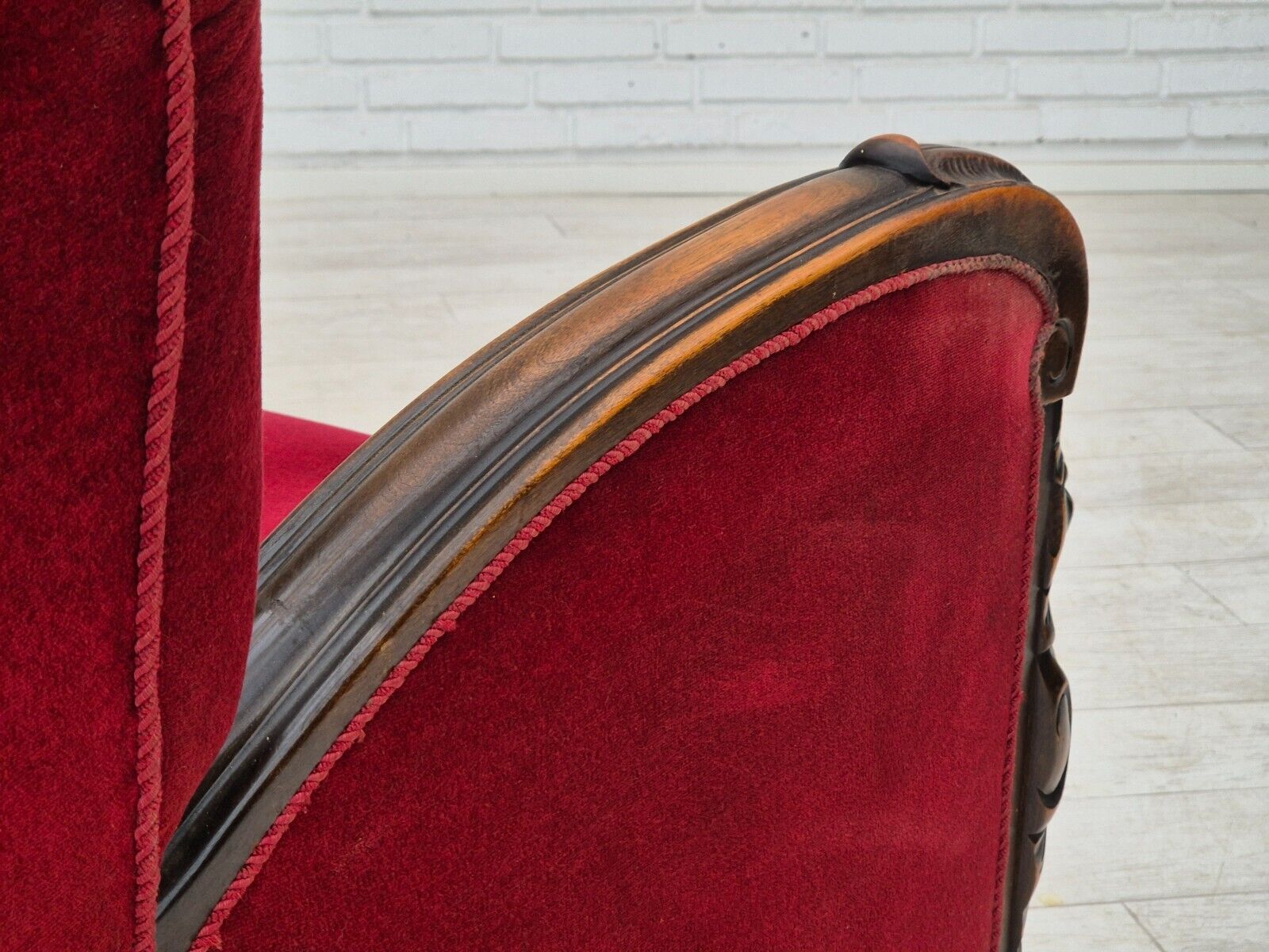 1950s Danish armchair with footstool furniture velour ash wood