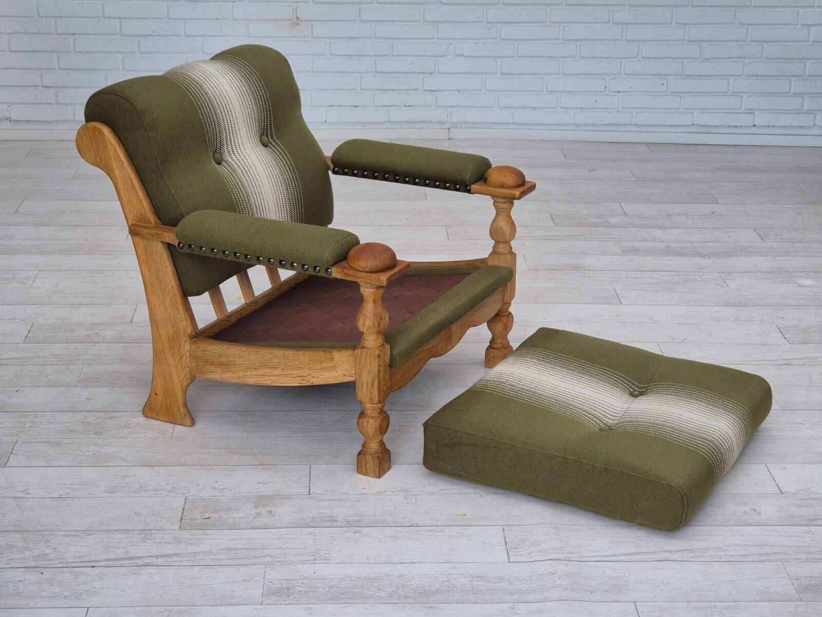 1970s Danish armchair original condition wool solid oak wood