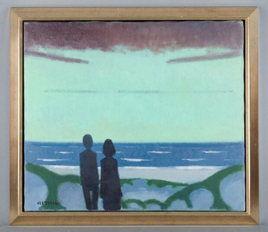 K Westerberg alias Knud Horup Oil on canvas Sea view with a figure 1970s