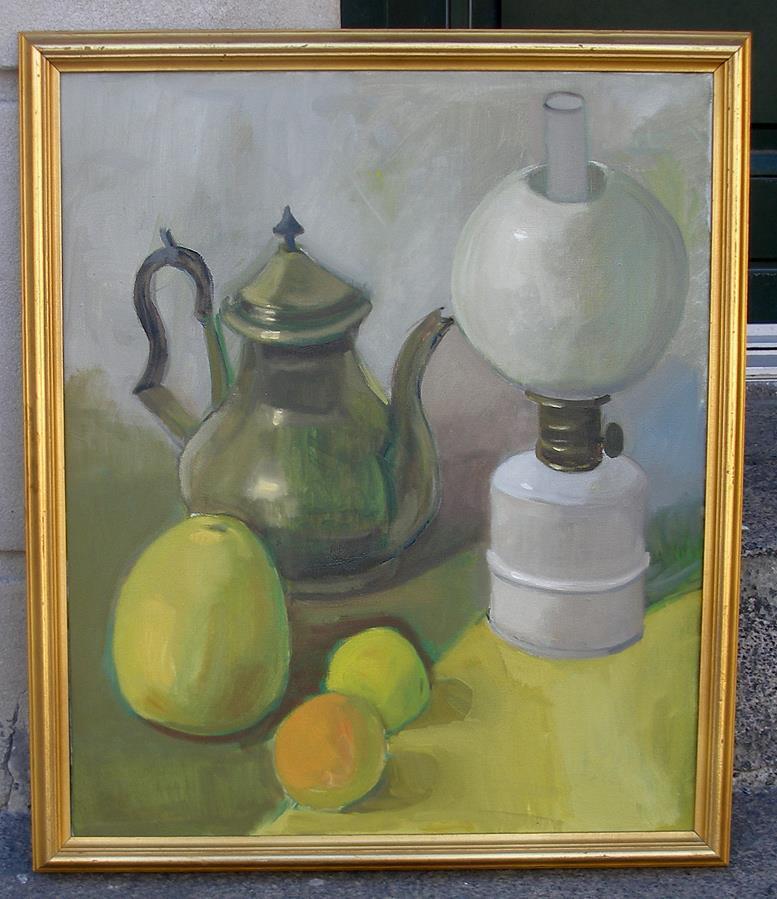 Still-life with apples and Kerosene Lamp Swedish school 1940s