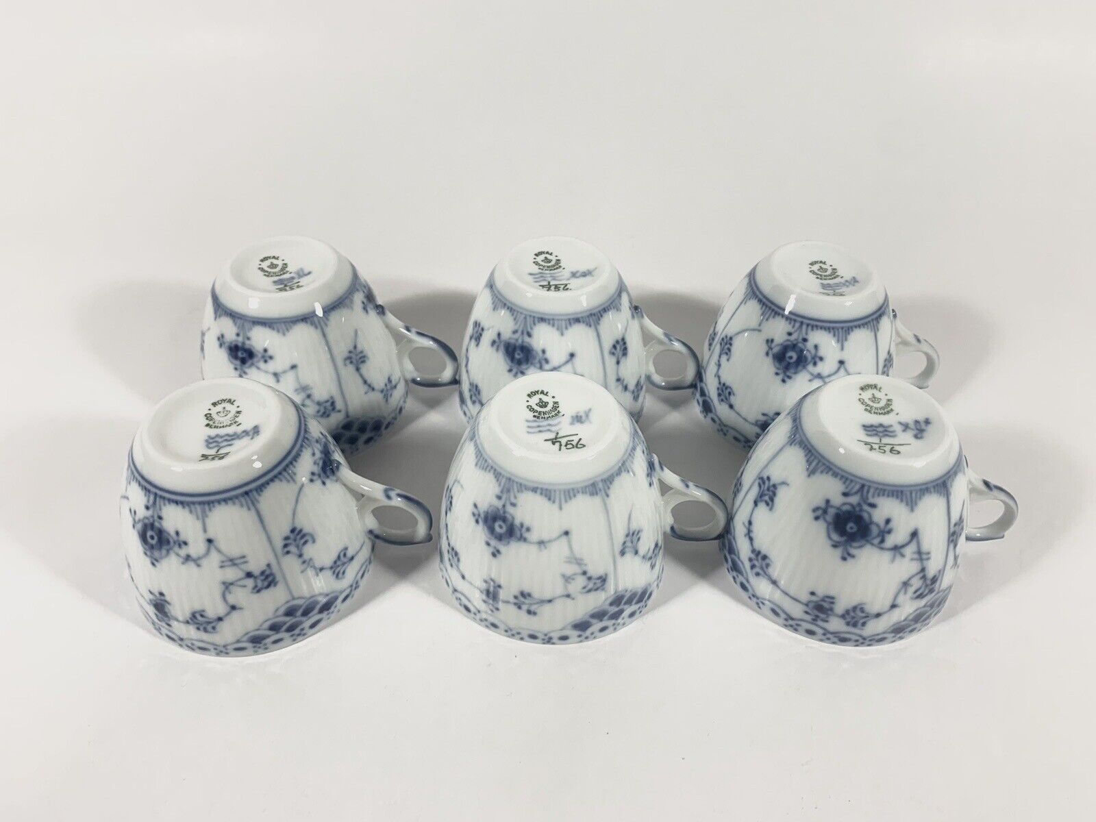 6x Royal Copenhagen Blue Fluted Half Lac 756 Coffee Cups  Saucers