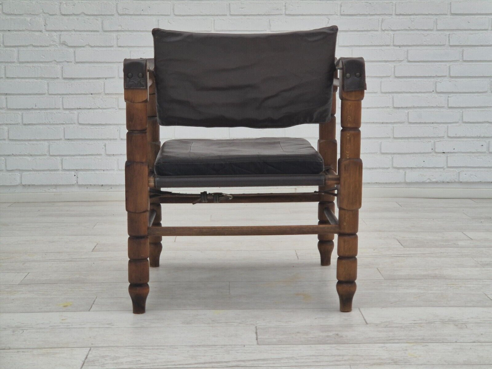 1960s Scandinavian "Safari" lounge chair original condition leather wood