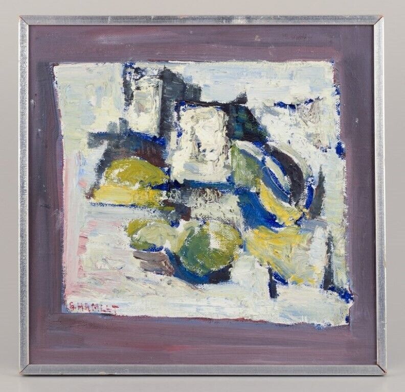 S Hamlet Swedish artist Oil on board Abstract composition 1971