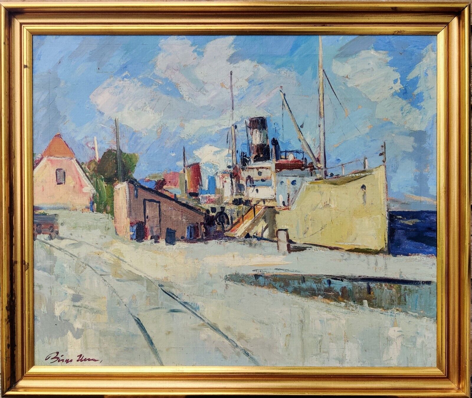 Børge Ibsen (1913-2002): SHIP AT THE QUAI original oil painting