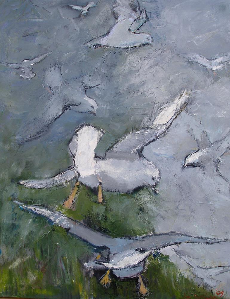 Jan Pattison ( British) Seagulls on the cliffs at Mykines Faroe Islands