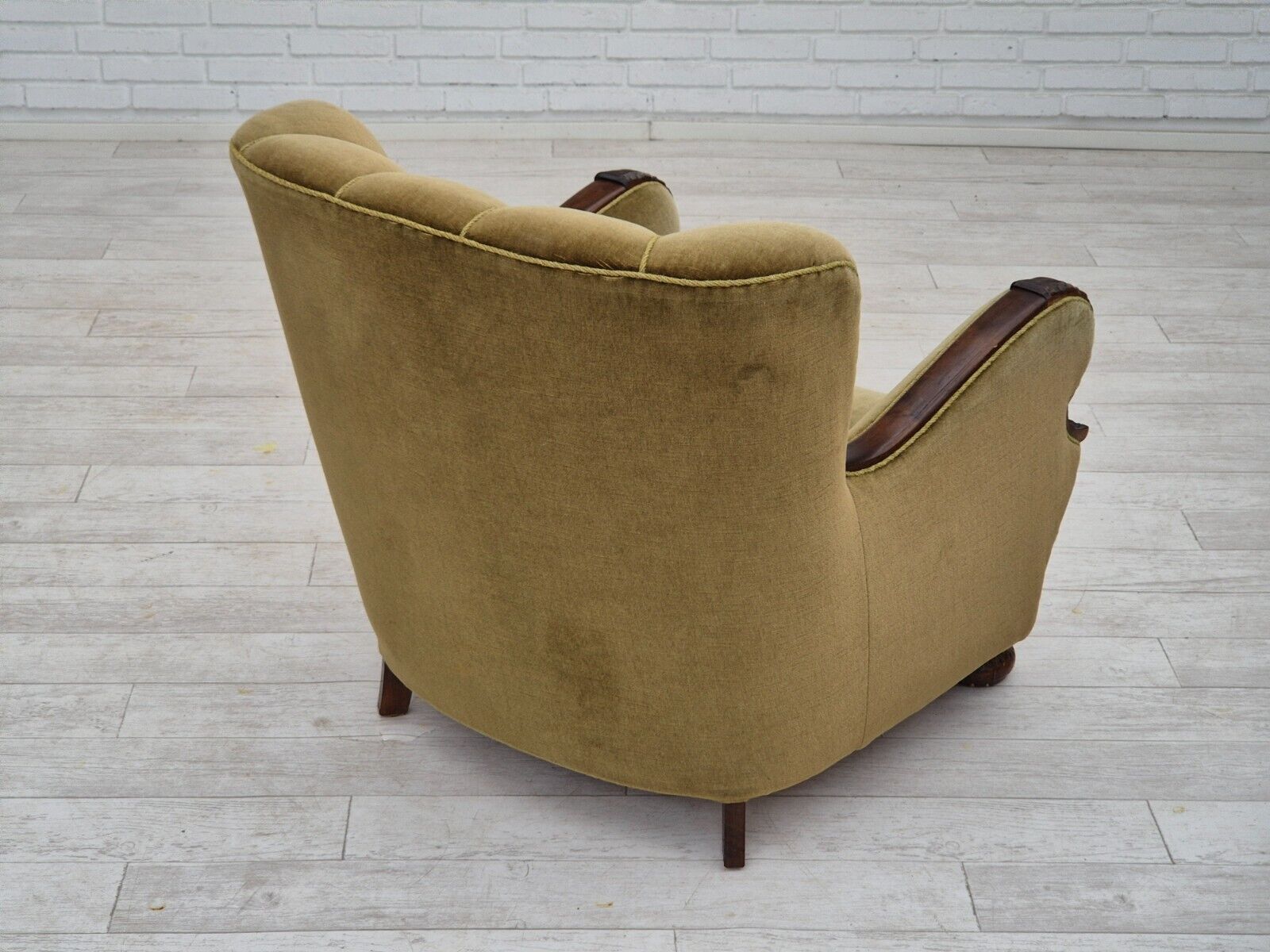 1960s Danish vintage armchair furniture velour dark beech wood