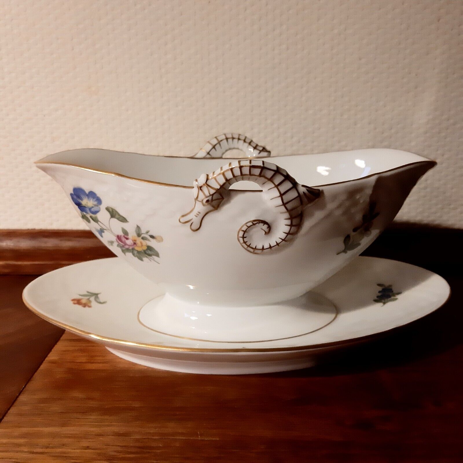 GRAVY BOAT w attached Underplate SAXON FLOWER Bing  Grondahl Royal Copenhagen 8