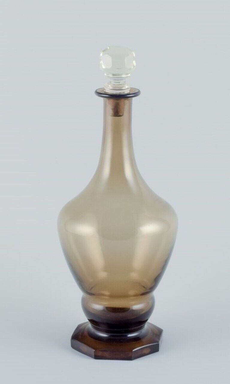 Danish glassworks mouth-blown Art Deco wine decanter in smoked glass 