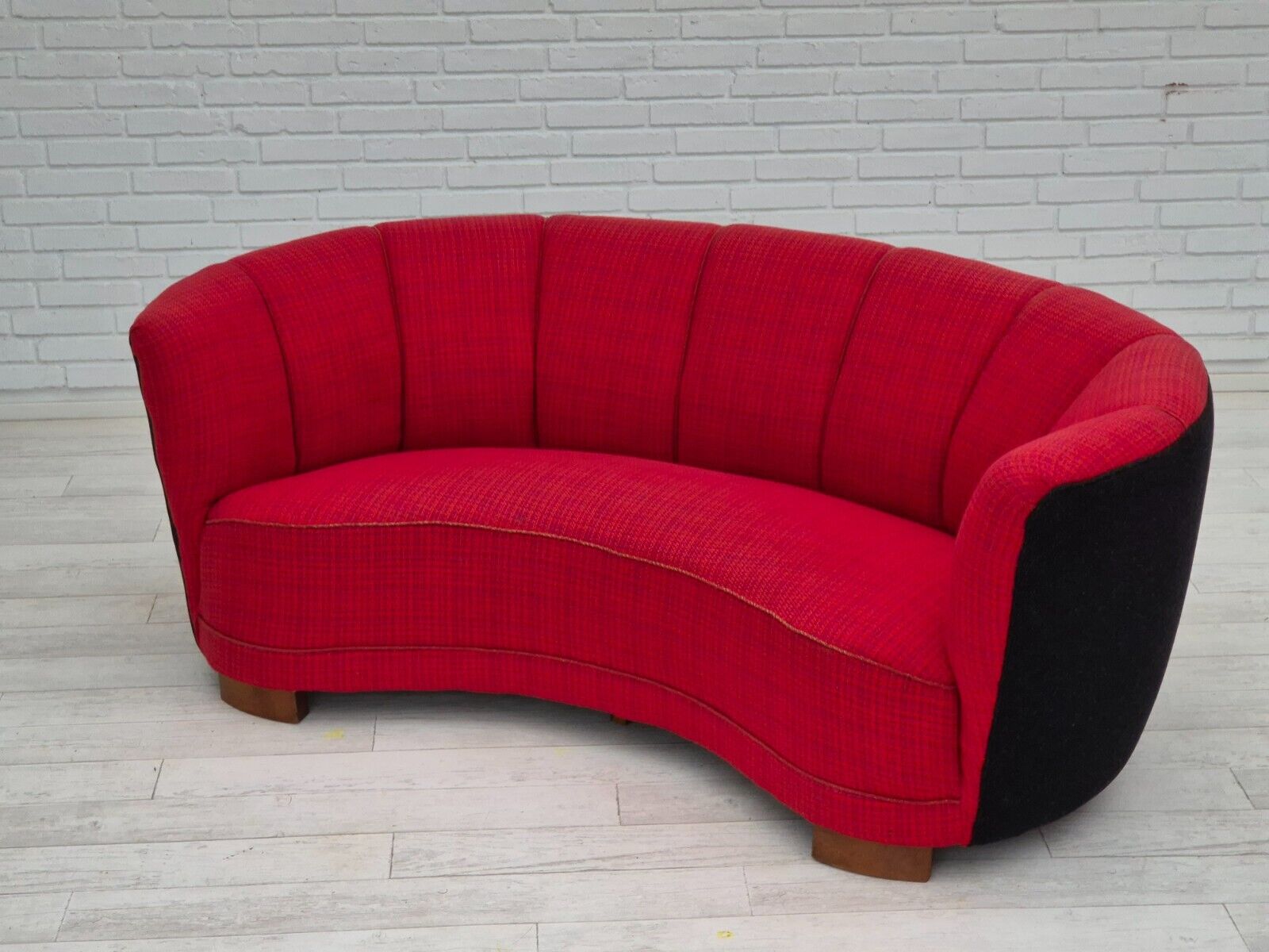 1960s Danish 2 seater "Banana" sofa furniture wool beech wood