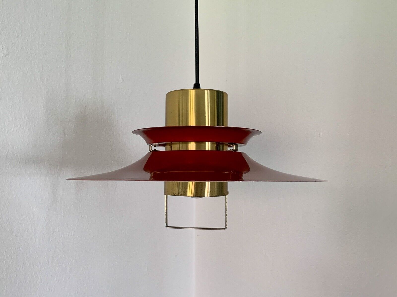 Rare Vintage Vitrika Pendant Lamp - Brass  Red Metal - 1970s | Danish Design