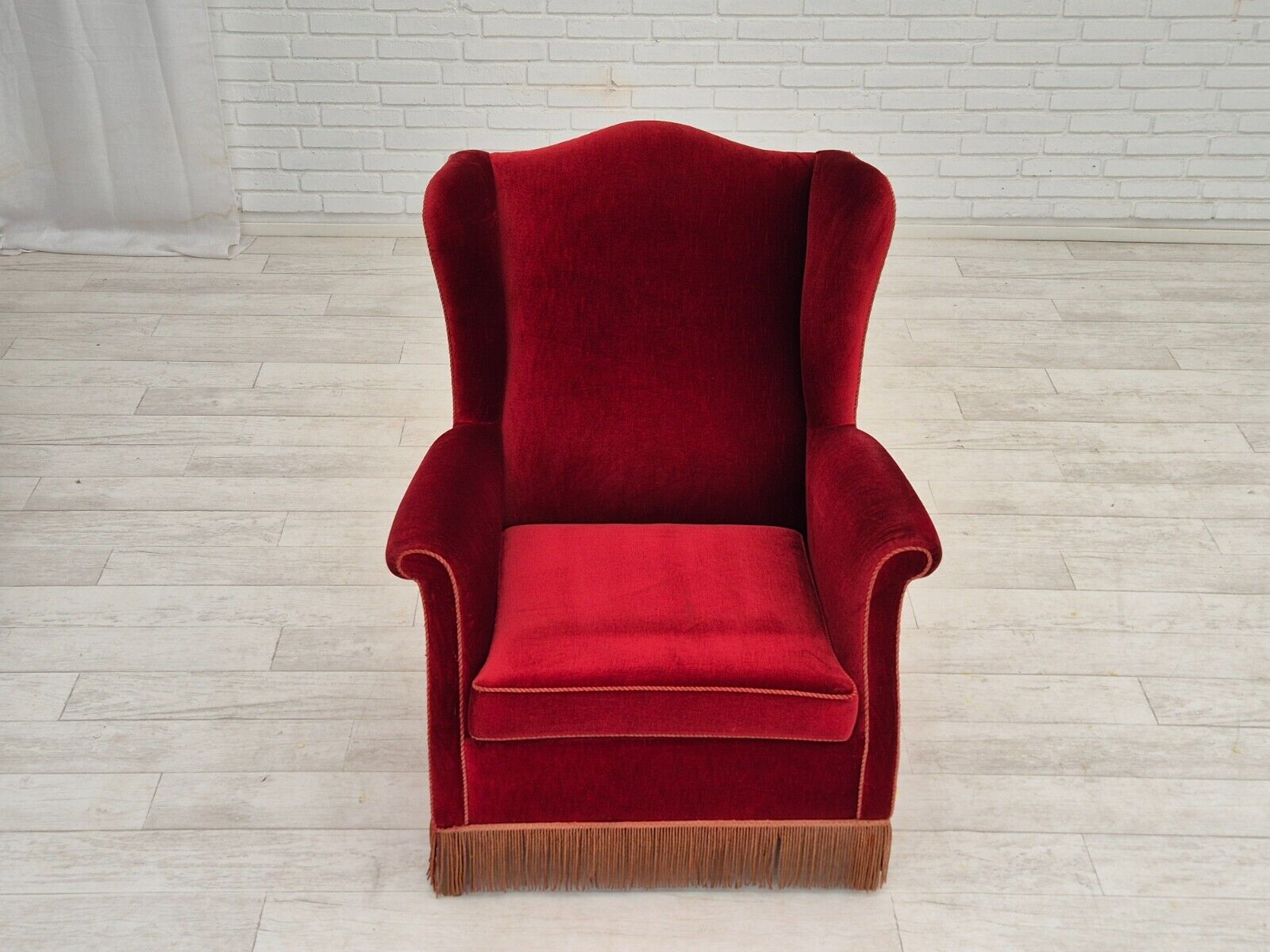 1970s Danish highback wingback armchair original condition furniture velour