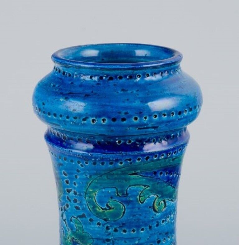 Aldo Londi for Bitossi Italy Ceramic vase in azure blue glaze  1960s/70s