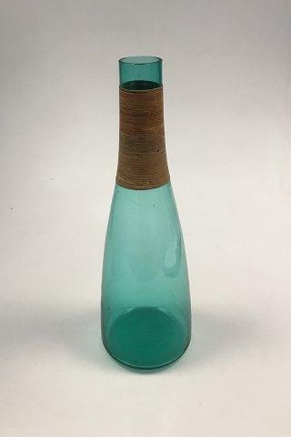 Kastrup Glassworks Opaline shape Green decanter with bamboo wrapping