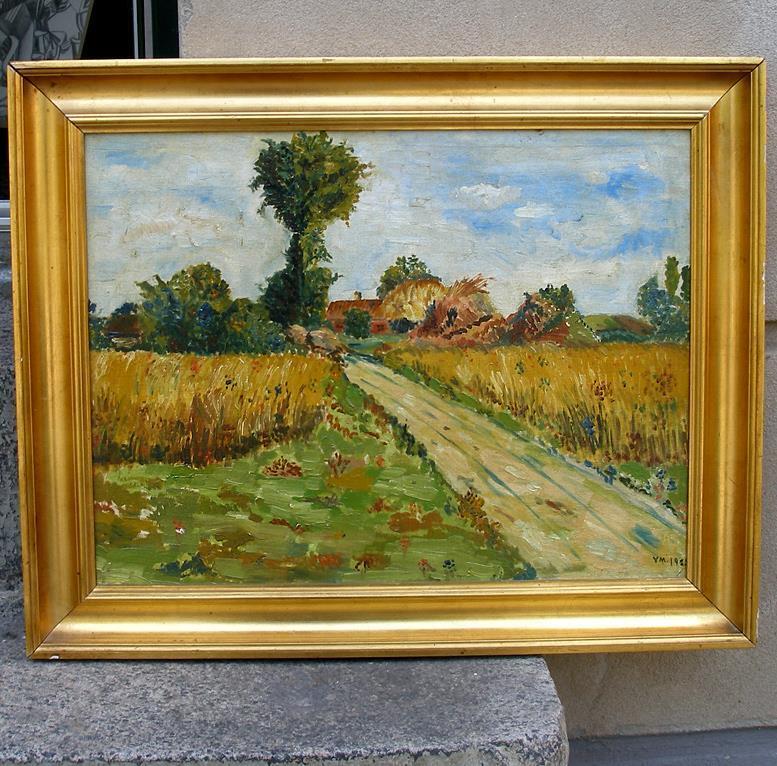 Yelva Vermehren ( 1878) Farm House Among Fields on Country Road Dated 1925