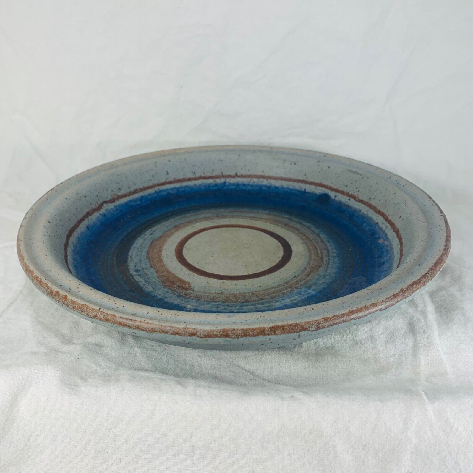 Vintage Strehla ceramic deep plate blue brown 26x4cm GDR East Germany