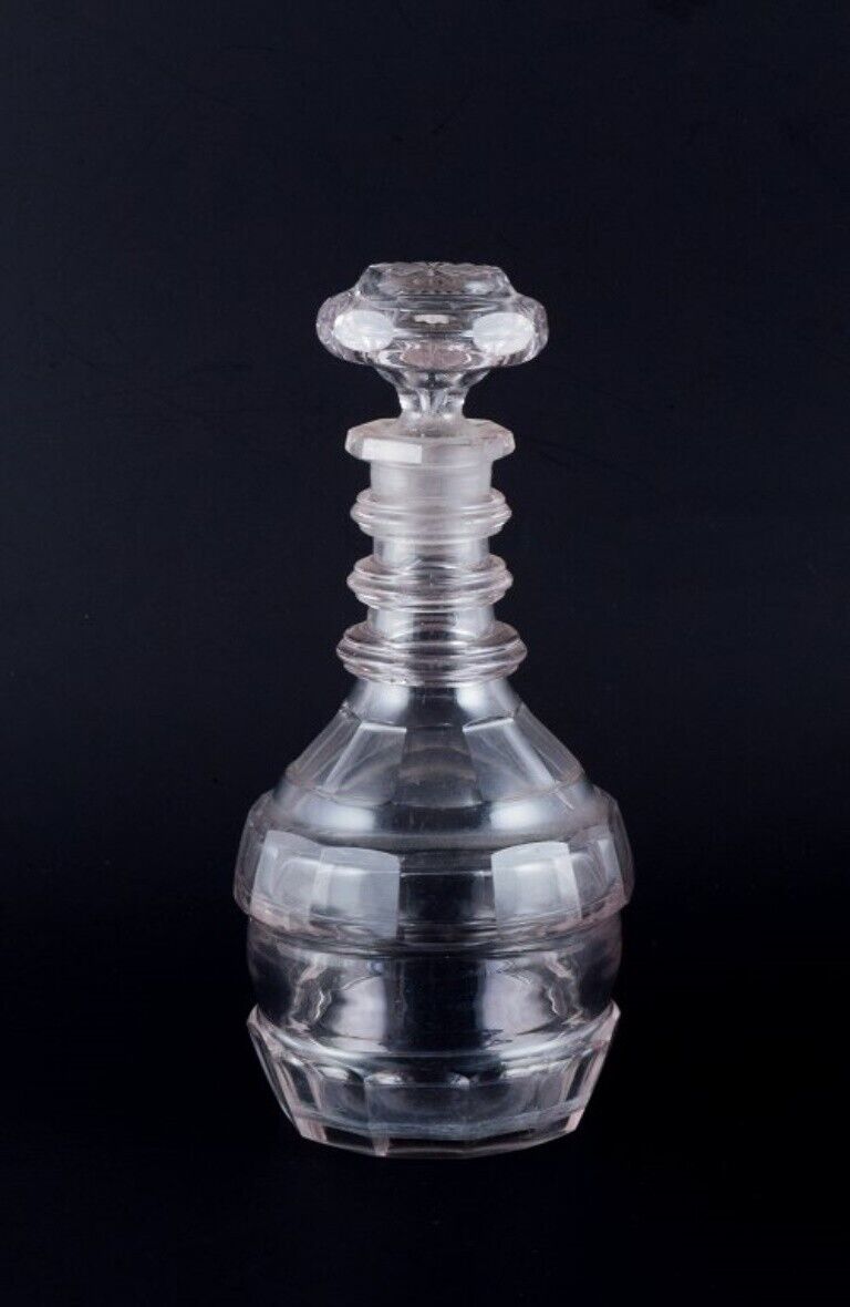 Danish glassworks Hand-blown Art Deco wine decanter in clear faceted cut glass