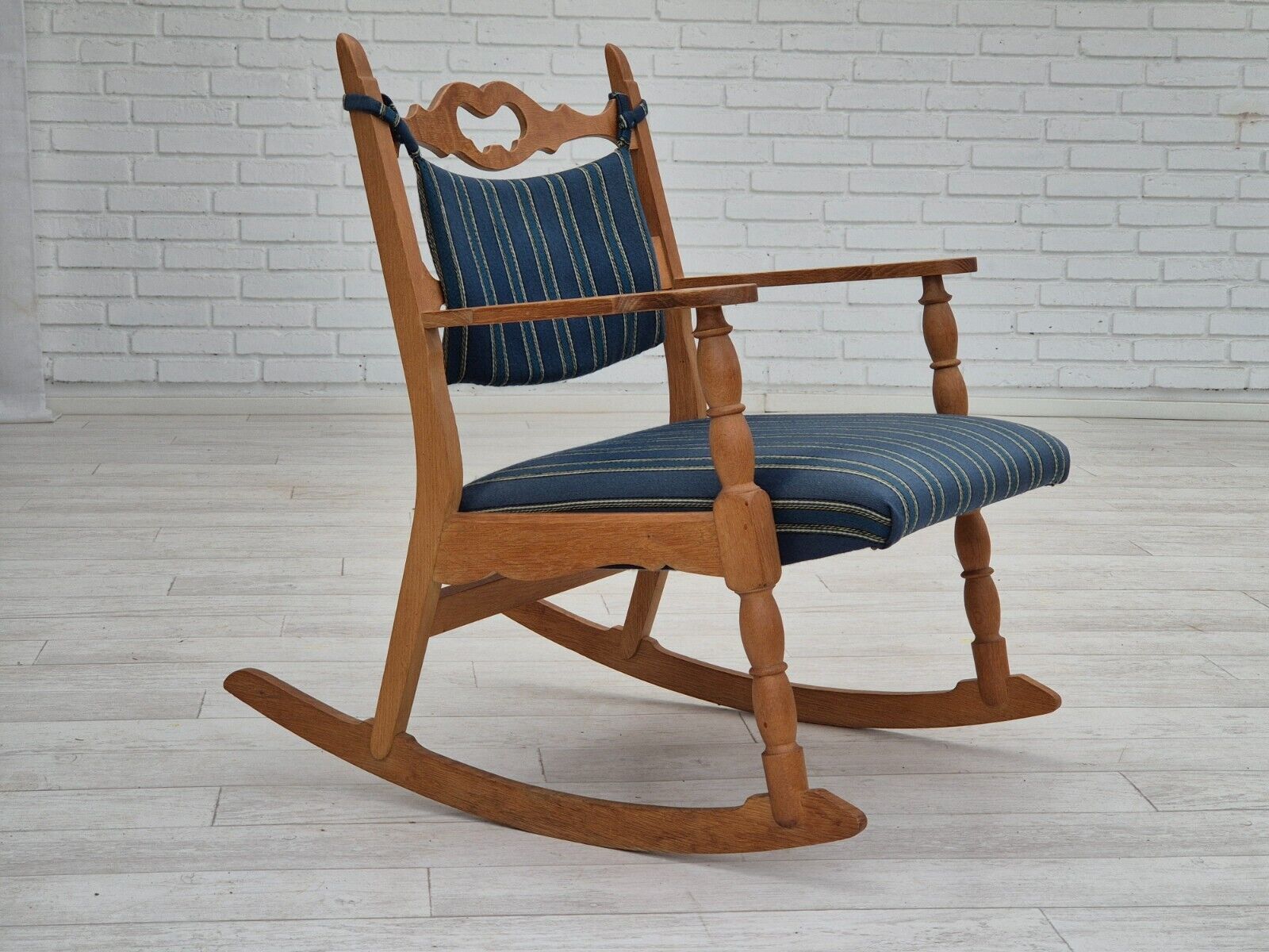 1970s Danish design oak wood rocking chair with footstool furniture wool