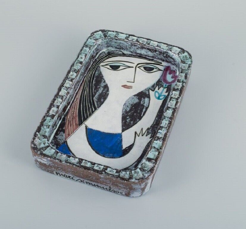 Mari Simmulson for Upsala-Ekeby Dish in glazed stoneware with portrait of woman