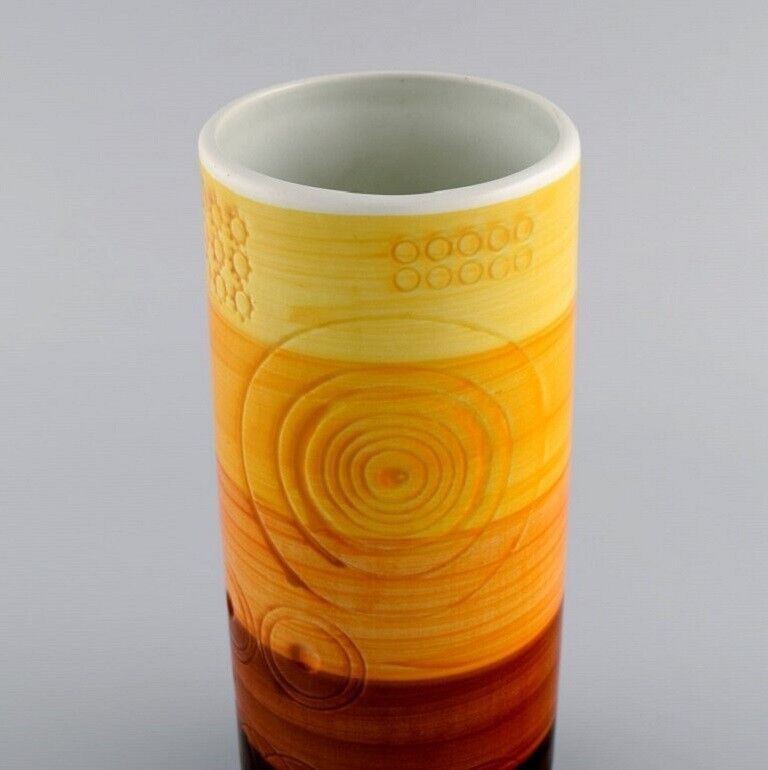 Olle Alberius for Rörstrand Cylindrical Sarek vase in hand-painted ceramics