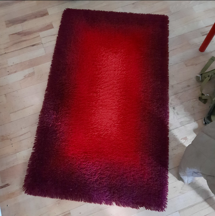 Vintage Danish Design Rya Rug Th Wittrup Botnia 100% Wool 68x122cm Red Ombre