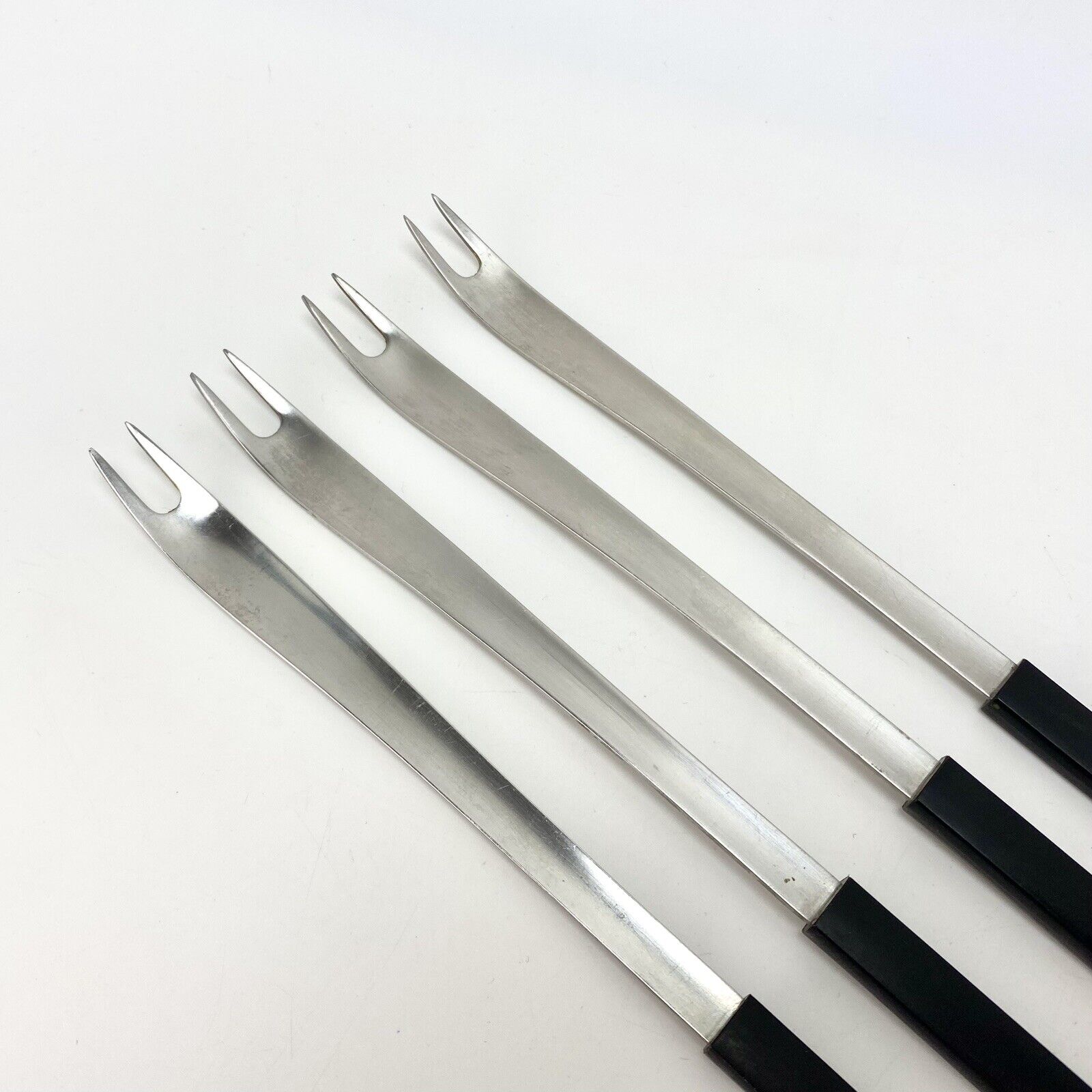 4 Rare Vtg Georg Jensen MCM Danish Blue Shark Fondue Serving Forks Svend Siune