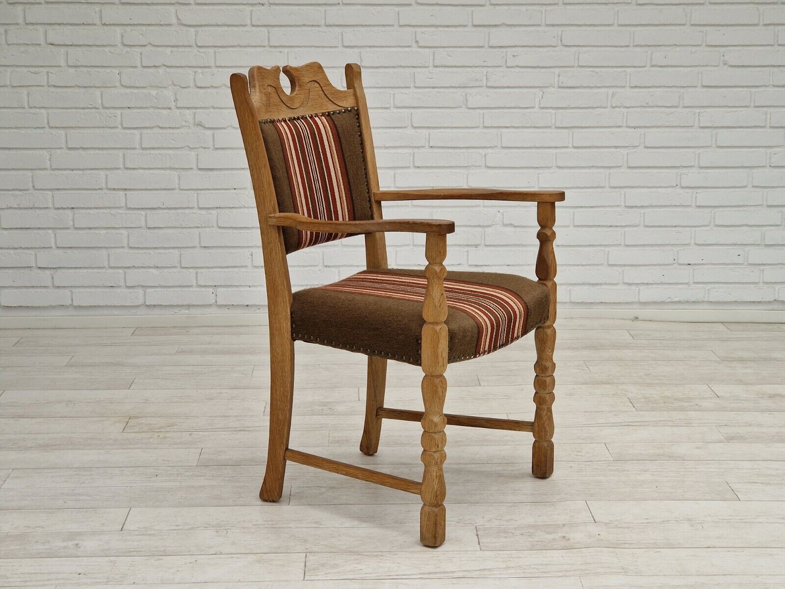 1960s Danish design armchair oak wood furniture wool