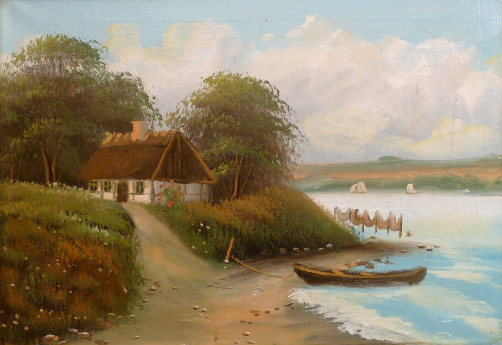 UNSIGNED! COAST LANDSCAPE WITH COTTAGE AT THE LAKE