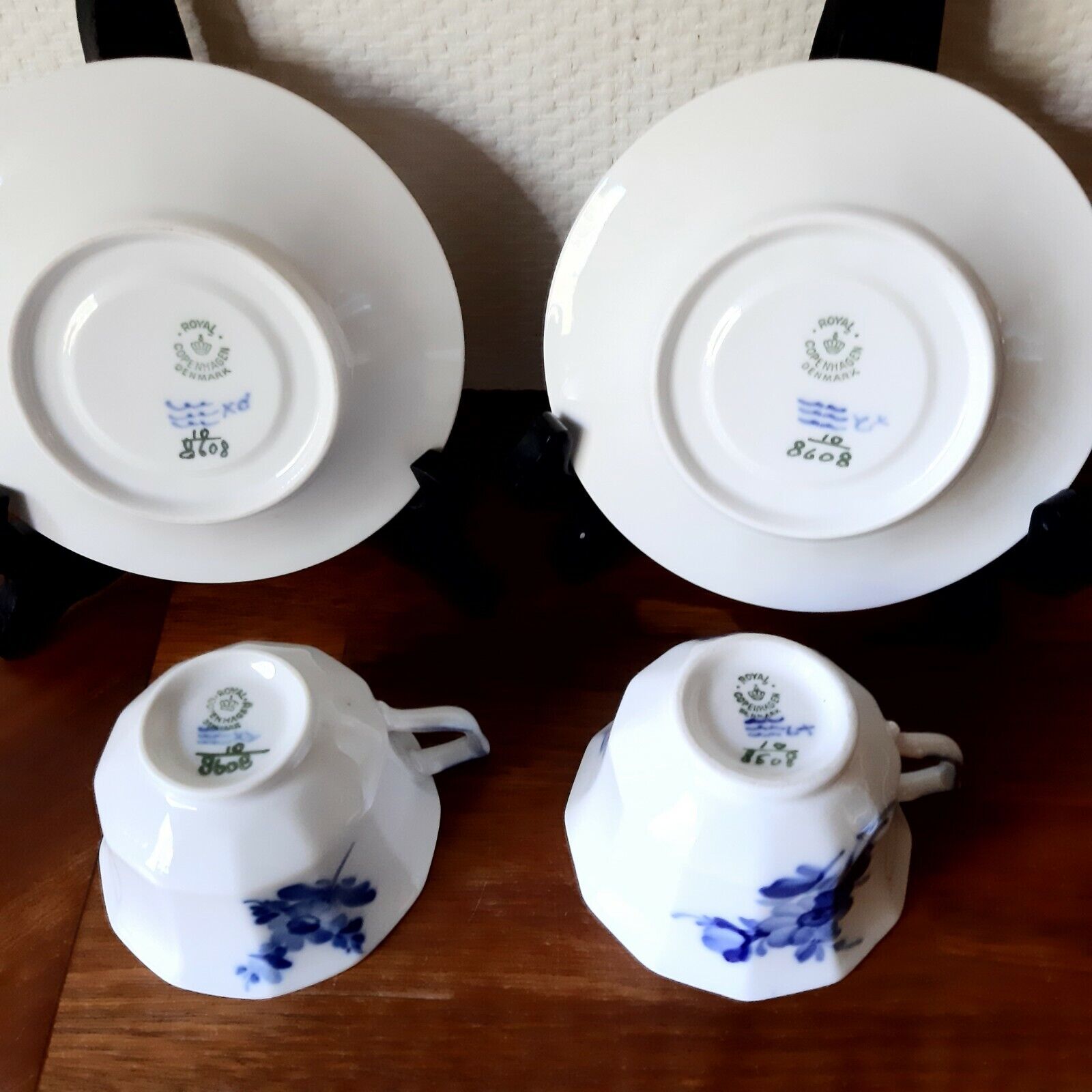 2 x COFFEE SETS BLUE FLOWER ANGULAR # 10- 8608 Royal Copenhagen 2nd